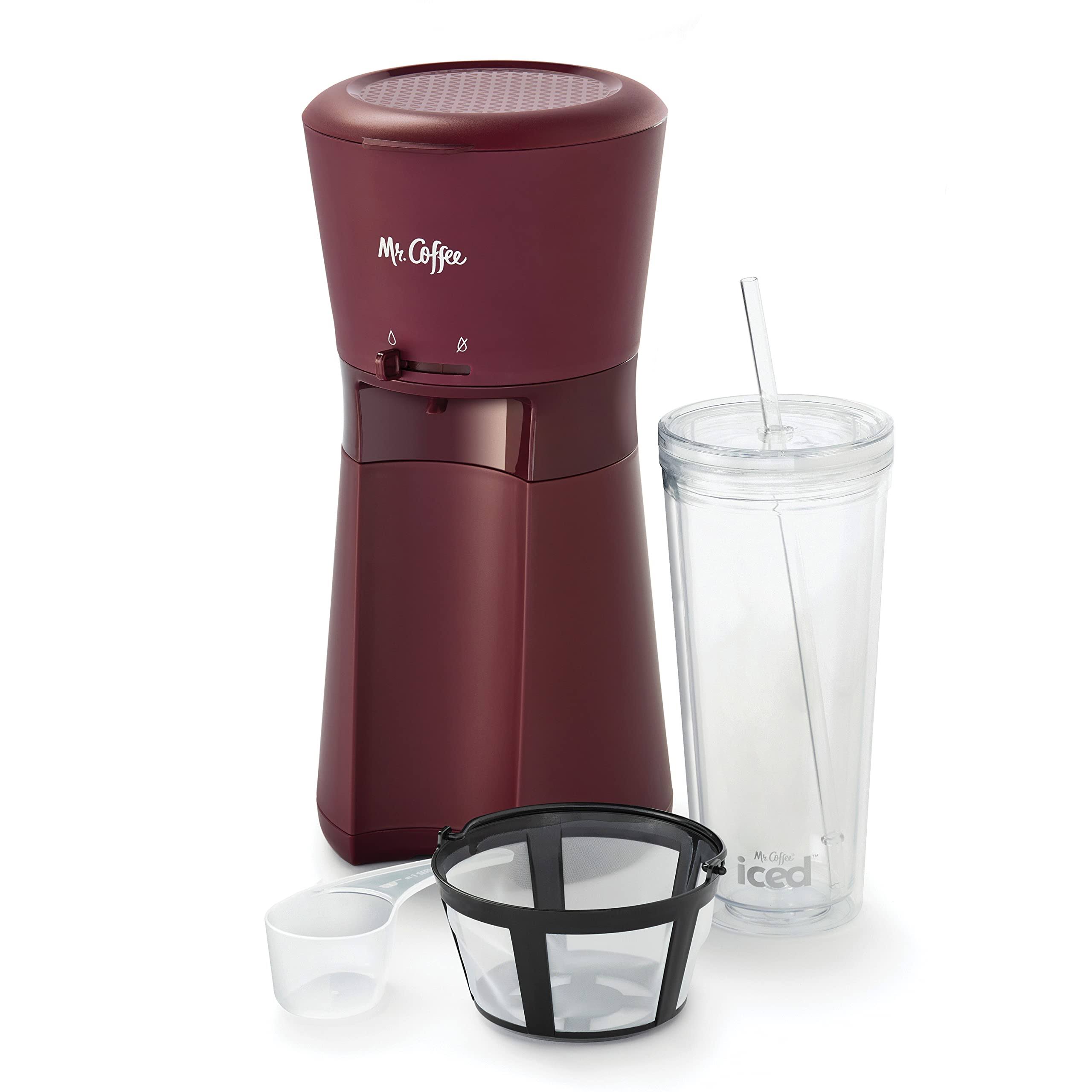 28b33ebe77d1f1c11b4218dbf64c9ebdced38d1e5fbccfc88c260a569f65f440.jpg Mr. Coffee Iced Coffee Maker with Reusable Tumbler and Coffee Filter - Burgundy - Image 1