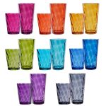 US Acrylic Optix 16-Piece Plastic Stackable Tumblers in Jewel Tone Colors | 8 Each: 14-Ounce Rocks and 20-Ounce Water Drinking Cups | Reusable BPA-Fre