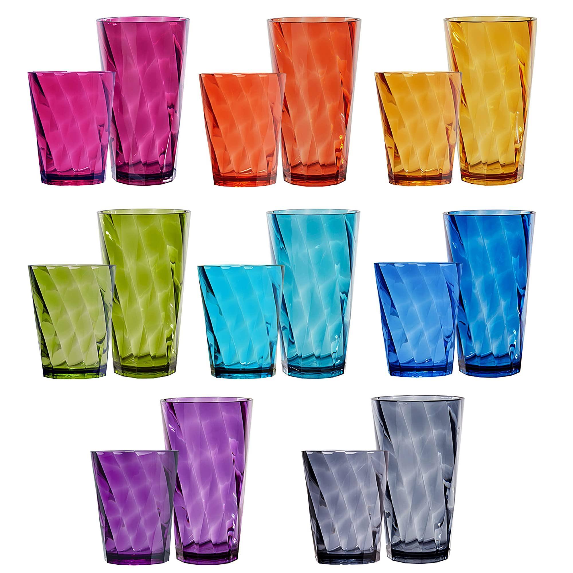 28e423ab844144efc9df222941731e28b1d978632fdcbb29032fd92bebe611ef.jpg US Acrylic Optix 16-Piece Plastic Stackable Tumblers in Jewel Tone Colors | 8 Each: 14-Ounce Rocks and 20-Ounce Water Drinking Cups | Reusable BPA-Fre - Image 1