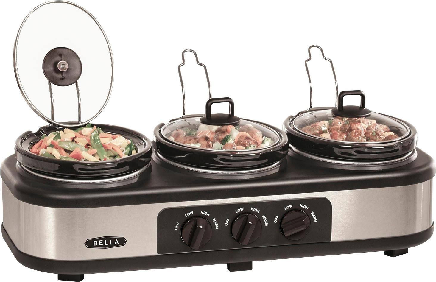 28e5a0bc16abfd6251b2802315ba472015616eef7ca703e609f5c39765978fc8.jpg Bella 13582 Slow Cooker Triple Oval 3 x 1.5 Quarts ÿ Stainless Steel - Image 1