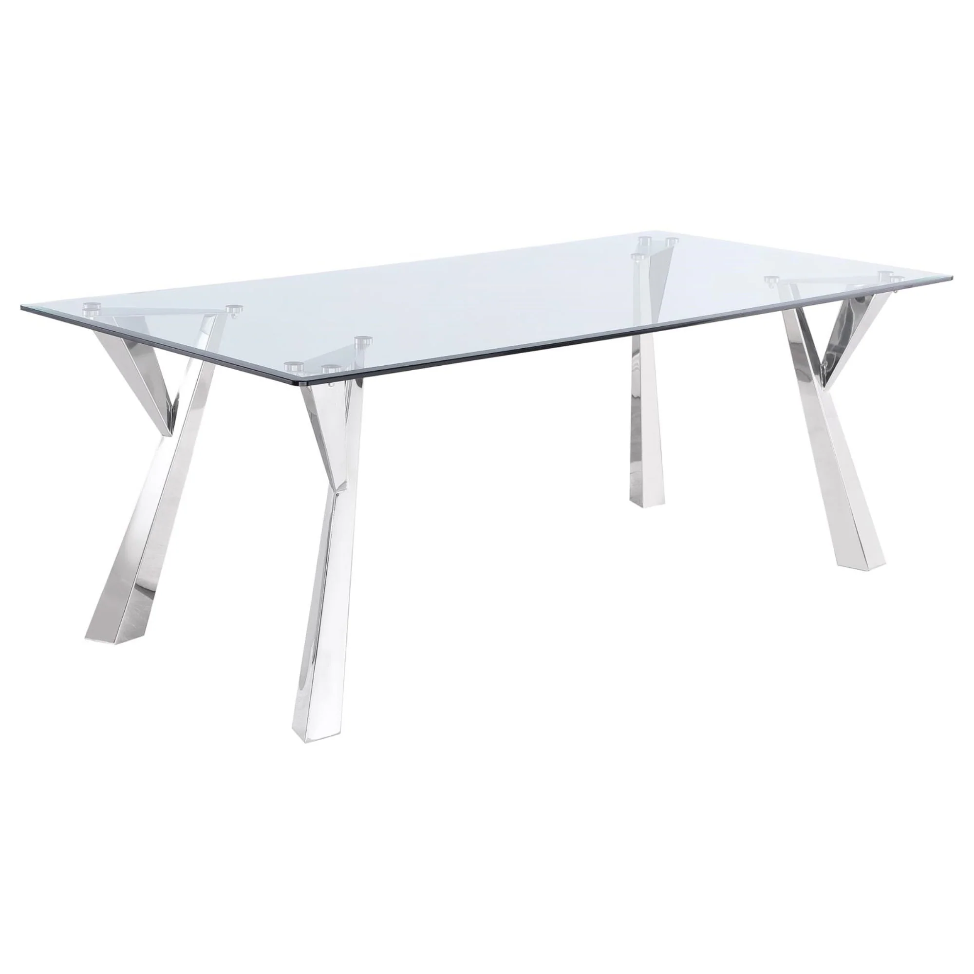 290bd209dfdf84218dc1afadd5376332f33b0c578f5725b708532f51e76b343d.webp Alaia Rectangular Glass Top Dining Table Clear and Chrome - Image 1