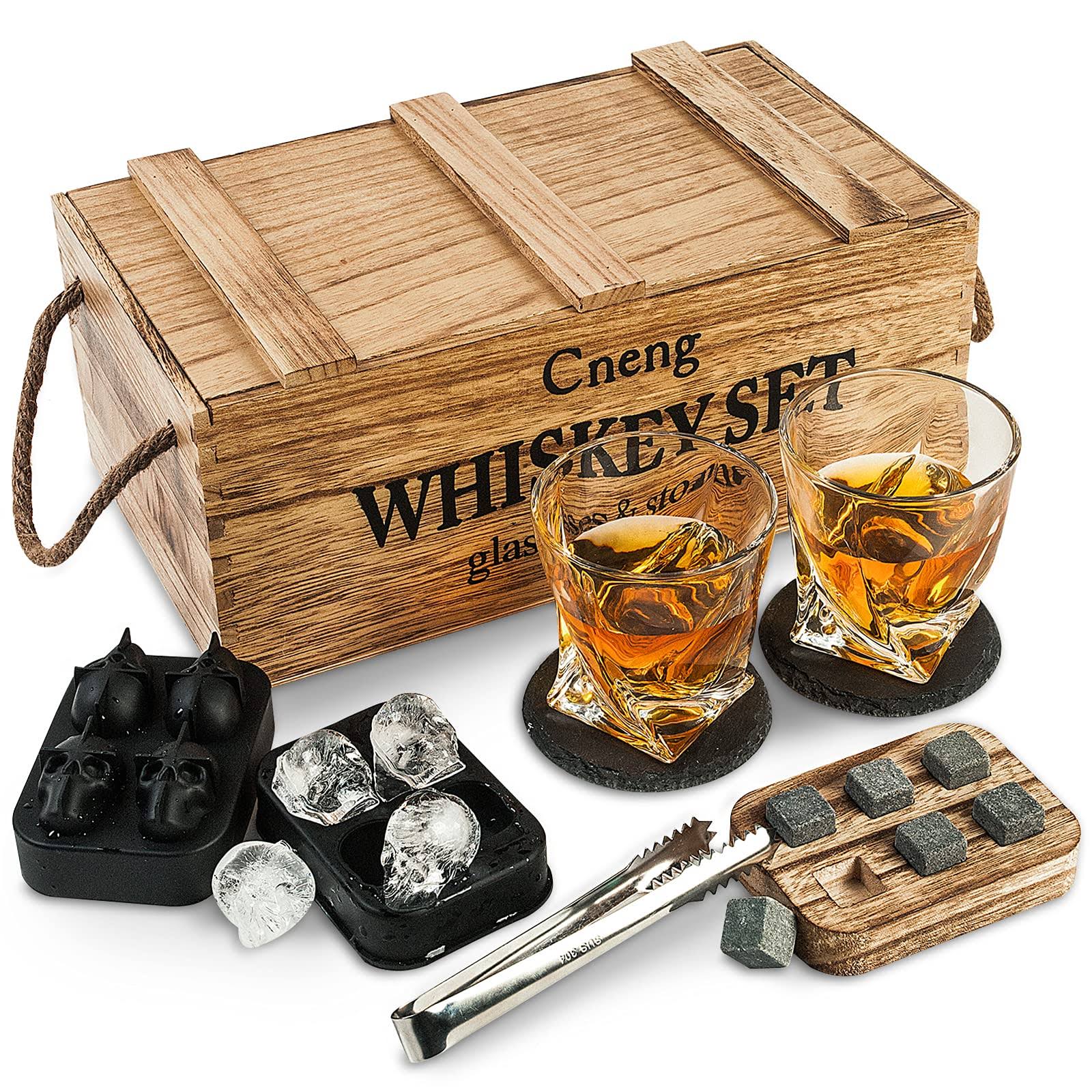2914dd64338153476a6735be66ecbc20cf66719395ad8a212715fd6ce8fa9b4d.jpg Whiskey Gifts for Men, Whiskey Stones Gift Set,10 oz Whiskey Glasses Set of 2 + Man Crates, Scotch Bourbon Gifts for Him Husband Dad Birthday - Image 1