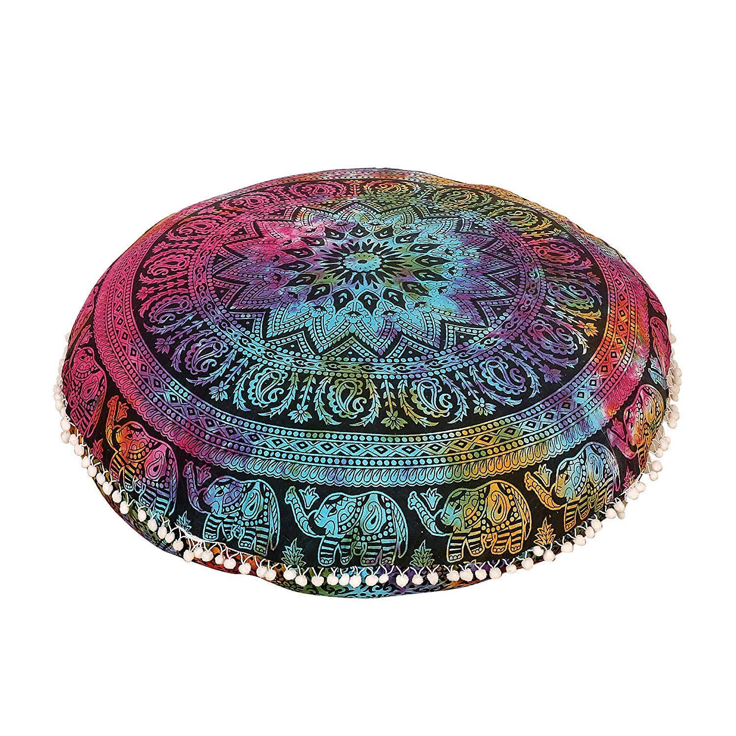 2939083487287d05688ce93cd016df29830ef32081d0da733112ca38344b1a8e.jpg 32" Multi Elephant Mandala Floor Pillow Meditation Bohemian Cushion Seating Throw Hippie Decorative Boho Indian Large Ottoman Outdoor Home Decor - Image 1