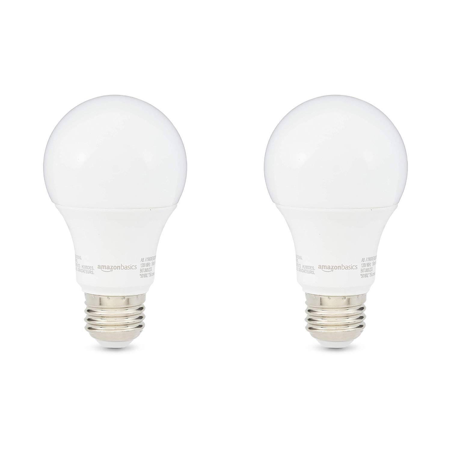 2943a55199f296809277134cddb5915be5c9d99a95ea642ce2b4bcff1c7806ba.jpg AmazonBasics 60W Equivalent, Soft White, Non-Dimmable, 10,000 Hour Lifetime, A19 LED Light Bulb | 2-Pack - Image 1