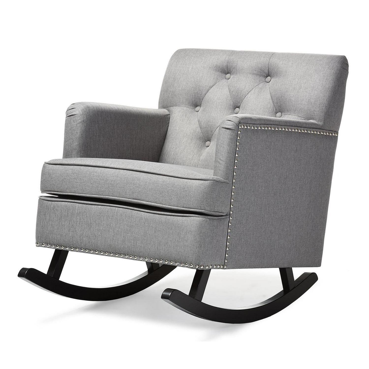 295abbee466a5ef2fc5380b9f97b440127b8bfb6648488cff86c343066b7b101.jpg Baxton Studio Bethany Modern and Contemporary Gray Fabric Upholstered Button - Tufted Rocking Chair - Image 1