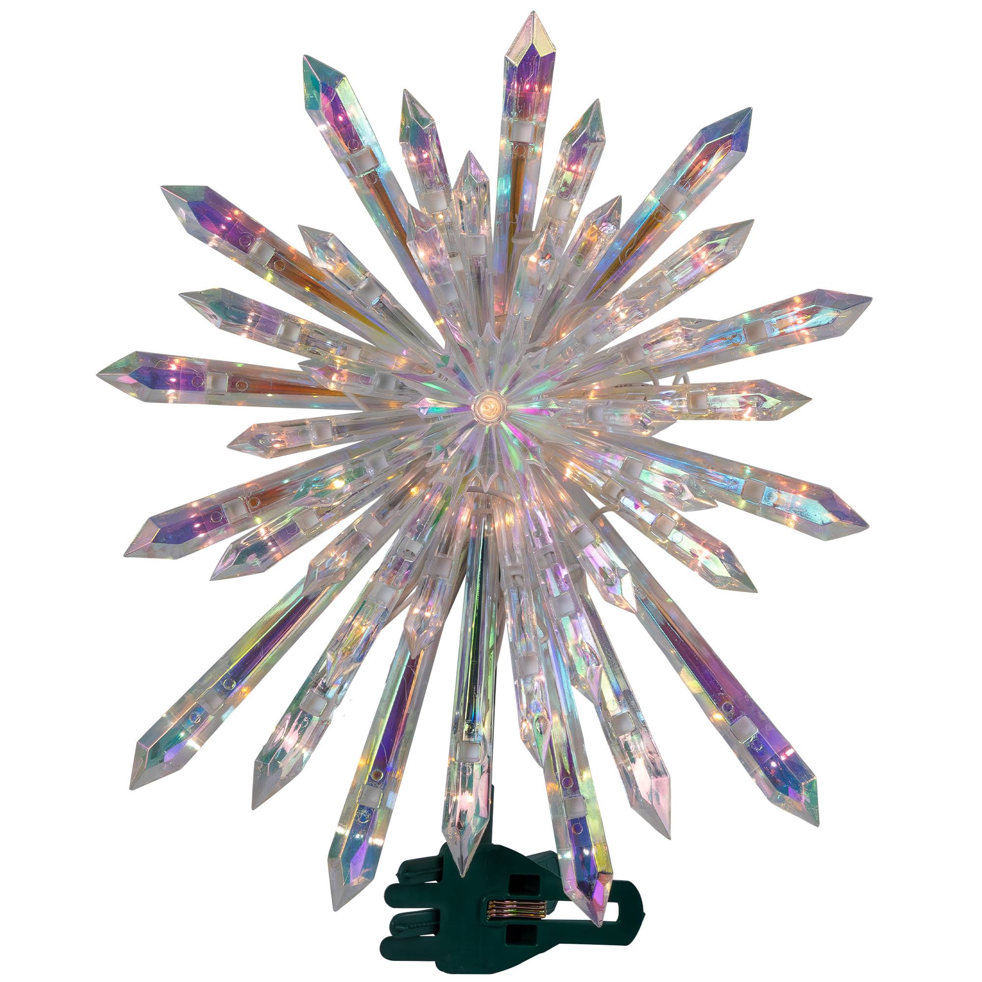 29903758263b4a311013a18be8059fc339f46dff9d0e47ec65dc63171c528292.jpg 14" Lighted Iridescent Icicle Christmas Tree Topper - Clear Lights - Image 1
