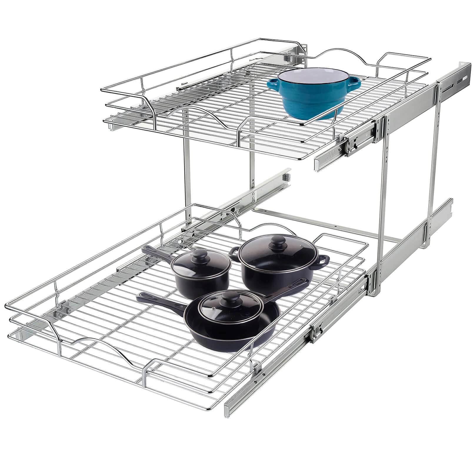 29914bfa944f6c03a781bf312f4ecc29f1abf8630f9e0ae53d133f04df189d86.jpg OCG 2 Tier Pull Out Cabinet Organizer for Kitchen Cabinets - Image 1