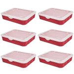 Sterilite 20 Compartment Adjustable Ornament Storage Box Red 6 Pack