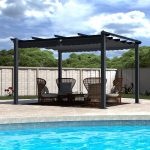 Veikous 10' x 13' Aluminum Outdoor Pergola Gazebo with Retractable Canopy - 10x13 - Grey