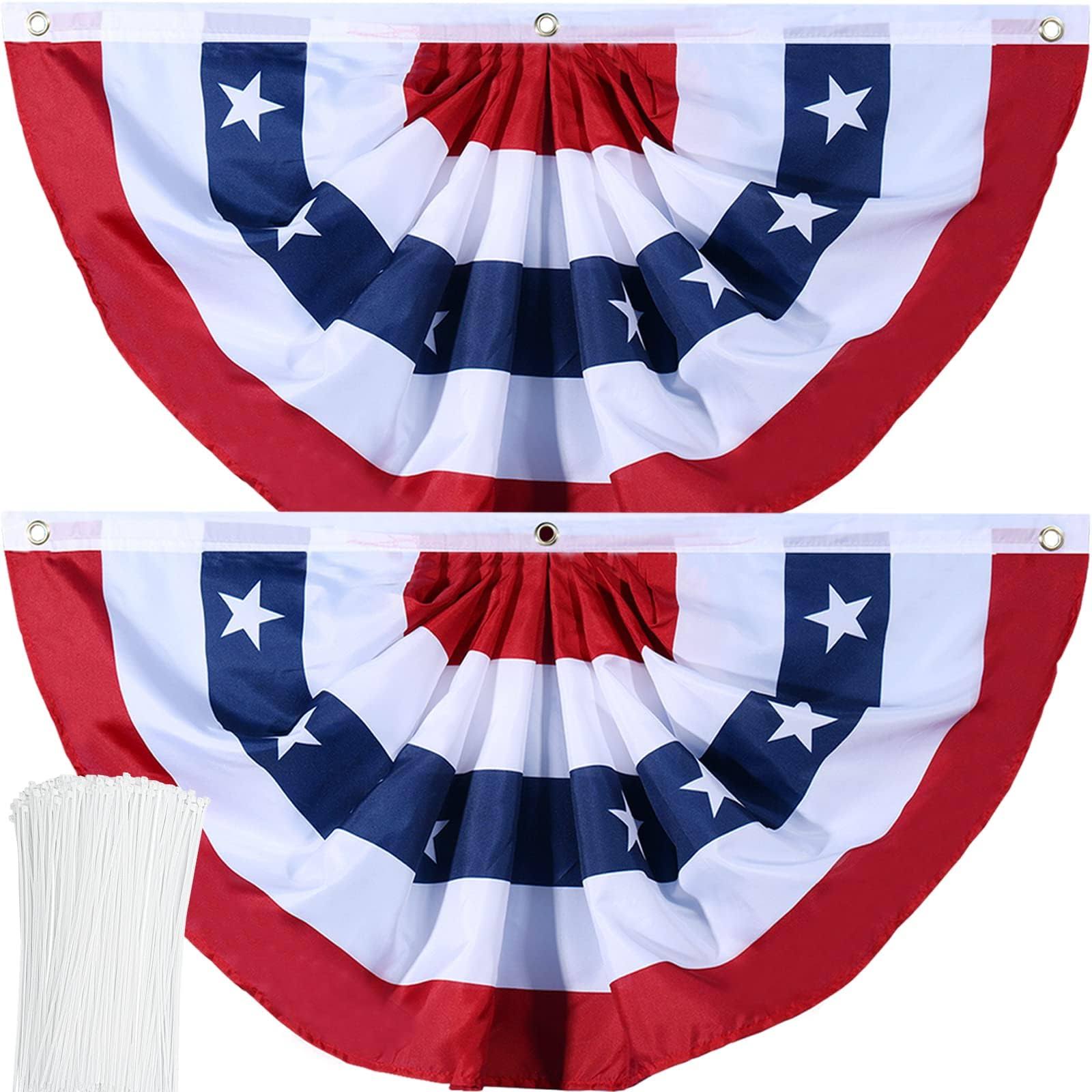 29babe22a2136c9217b950d0d7f620b6efefcda12d2094c03c50974b884ec882.jpg American Flag Bunting Patriotic Pleated Fan Flag USA Flags with Brass Grommets and Zip Ties for 4th of July Memorial Day Decoration Outdoor (2, 2x4 - Image 1