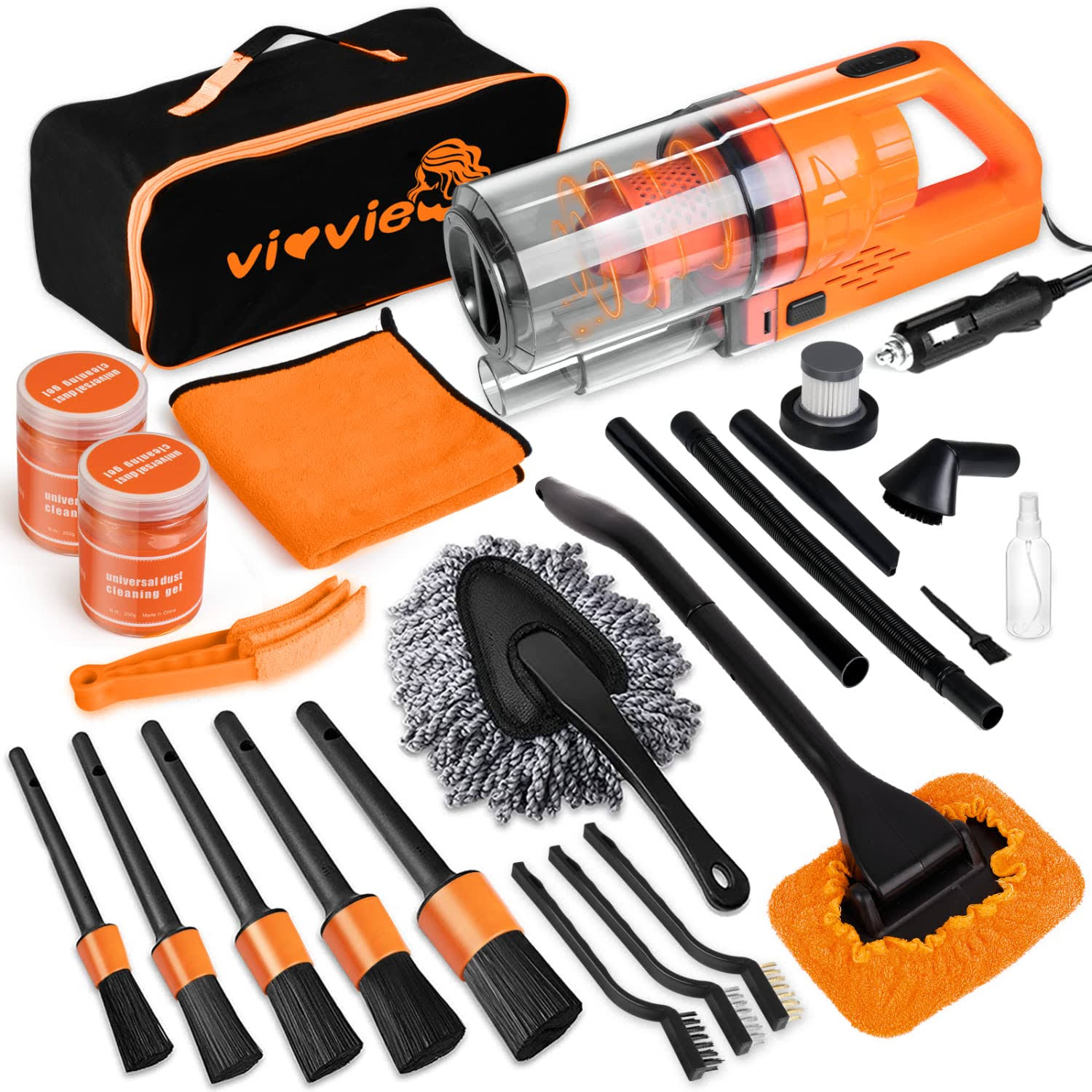 29ebe6a0292f61f3219c3c389797b0beece066d67c11783d6b6b398ed1b51169.jpg Vioview Car Detailing Kit Interior Cleaner, 17pcs Car Cleaning Supplies with High Power Portable Car Vacuum, Detailing Brush Set, Windshield Cleaner - Image 1