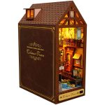 TOPBSFARNY 3D Wooden Book Stand Puzzle DIY Dollhouse Wood Bookends Book Nook Model Building Kit with LED Light for Teens and Adults to Build-Creativit
