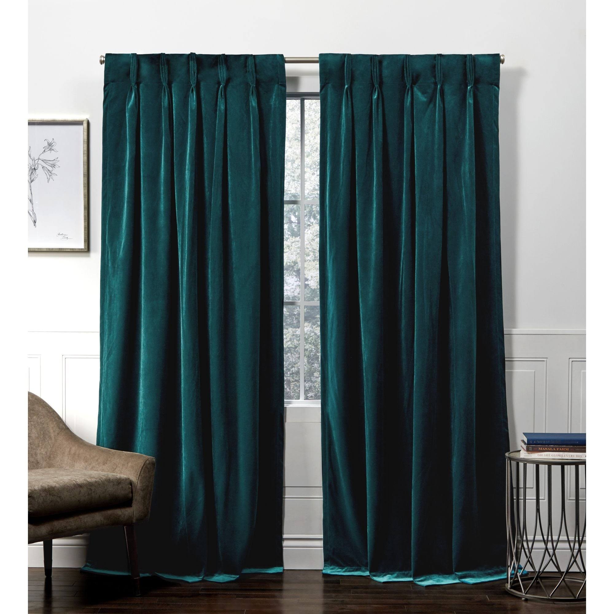 29f5e005f663f60699e1fe590072b584af52c31353e9de010d975d5583fb2911.jpg 54"x108" Velvet Back Tab Light Filtering Window Curtain Panels Teal - Exclusive Home - Image 1