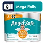 Angel Soft Bathroom Tissue, Unscented, Mega Roll, 2 Ply - 9 rolls