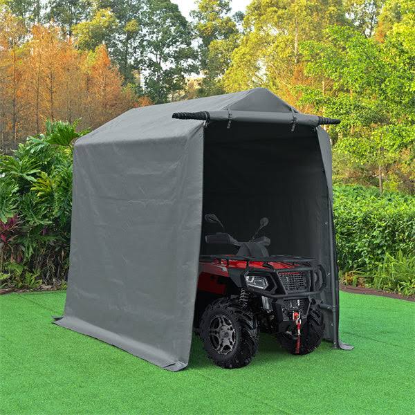 2a061317b7cfb6dd405719d744c0df478a1eff684697a175128eaac7aca80ba6.jpg Gardesol Storage Shelter, 6x8 ft Outdoor Portable Shed Carport with Roll-Up Zipper Door for Bike, ATV, Motorcycle Shelter, Gray, Size: 6' x 8' - Image 1