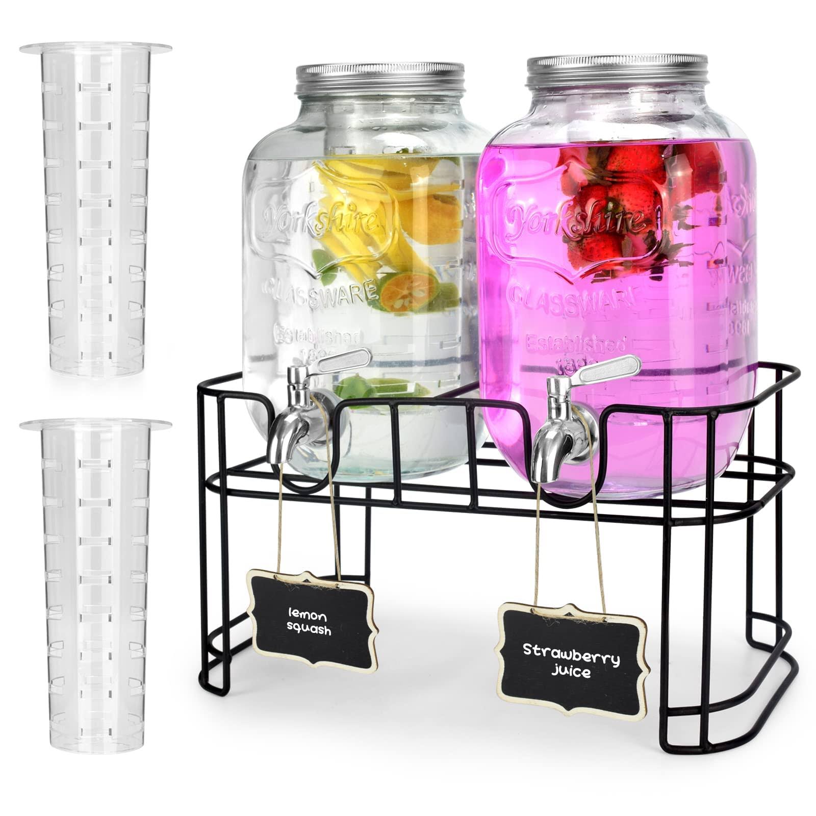 2a270f3f866c97f29918815d9b846586308f325c215b691f0949695c77952a20.jpg DD&HAPP 1 Gallon Glass Drink Dispensers for Parties 2PACK.Beverage Dispenser,Glass Drink Dispenser with Stand and Stainless Steel Spigot 100% - Image 1
