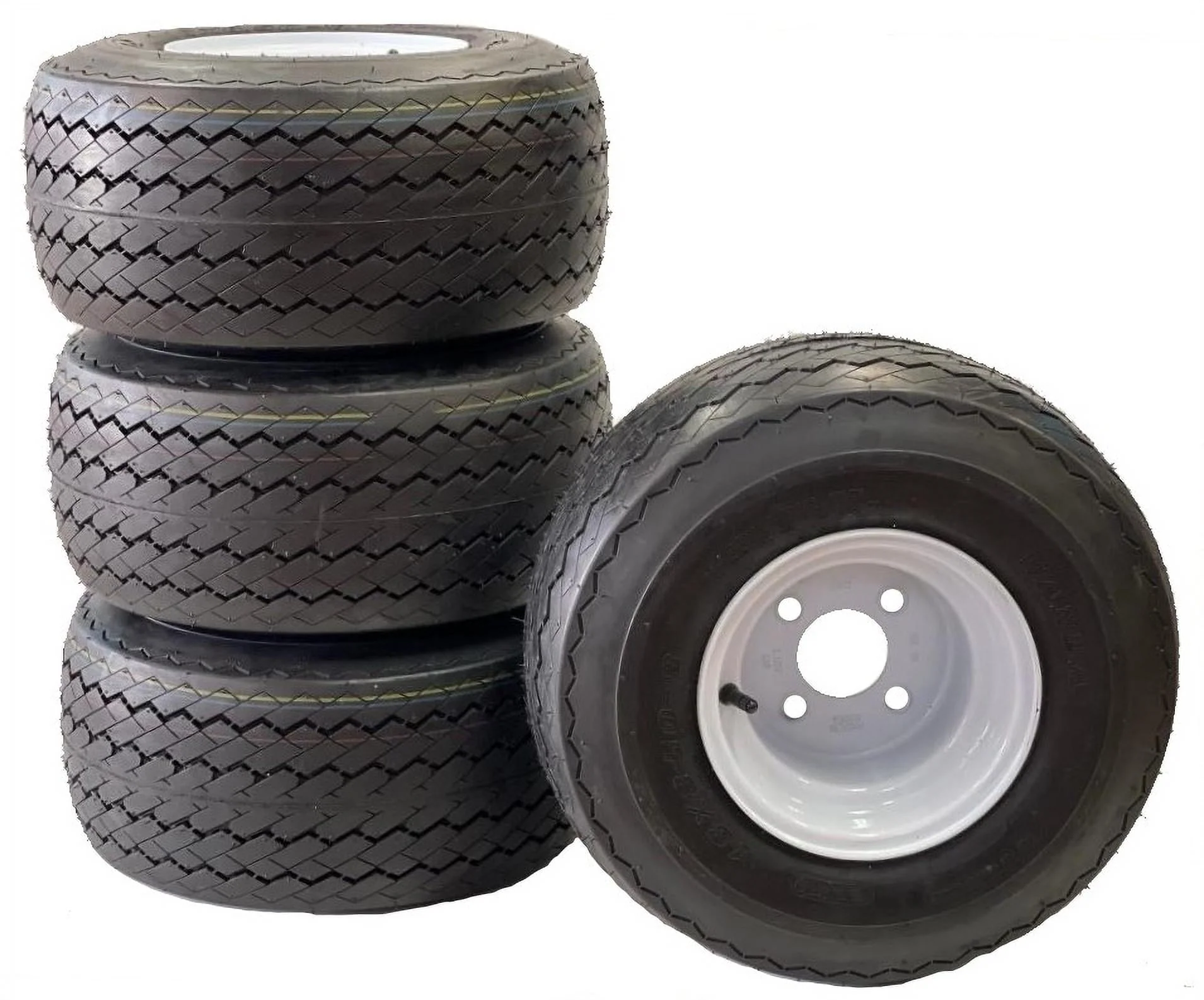 2abafc48a274d6190d221e355607f62d0e3209a24e78b9632c4e10c0ff07379a.webp 4 - Pk Golf Cart Tire Rim Mounted 18 - 850 - 8 18X8.50 - 8 18 x 8.5 x 8 White 4 Lug Hole - Image 1