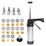 Cookie Press,Stainless Steel Icing Decoration Press Gun Kit with 13 Cookie Mold Discs 8 Piping Nozzles for Home DIY Biscuit Maker and Cake