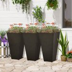 Outsunny 28" Tall Garden Plastic Flower Pot, Set of 3, Large Outdoor & Indoor, Brown
