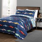 Lush Decor Lush Decor Navy Race Car Kids' 2-Piece Quilt Bed Set, Reversible Bedding Set for Boys (Twin) Bed Sheets Bedding Navy : Twin