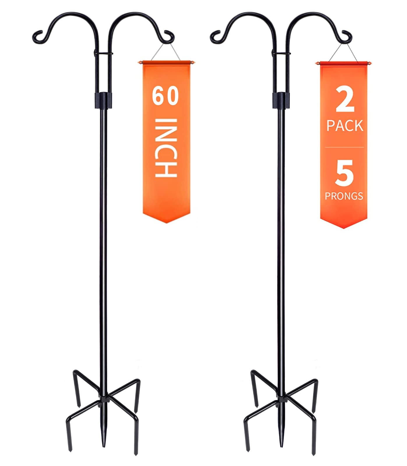 2b49ee47d6d4915022e86f6e1857acfee26f957e1e6dd6699b73f80581001325.jpg XDW-GIFTS Double Shepherds Hooks for Outdoor, 2-Pack Heavy Duty Garden Pole for Hanging Bird Feeder, Plant Baskets, Solar Light Lanterns, Garden - Image 1