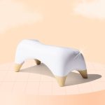 Tushy Ottoman Relaxed - Premium Toilet Stool for Bathroom - Modern Sleek Design - White/Bamboo, Short