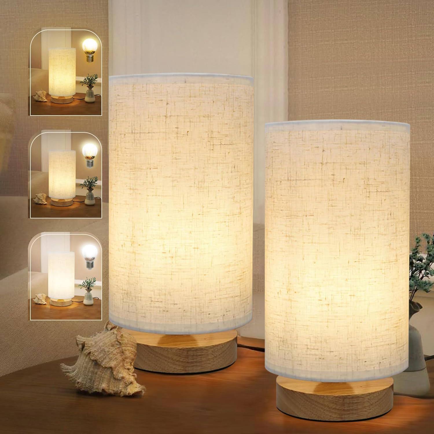 2b80bfecc3150c0c2fa12df56cf328868d0469f483c31419d11641dc99b8048a.jpg Minimalist Bedside Table Lamps for Bedrooms Set of 2, 3 Color Temperature Bedside Lamps with Round Fabric Linen Shade,Small Desk Lamp Night - Image 1