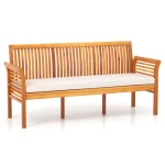 62.5" Outdoor Acacia Wood Bench with Removable Cushion, 3-Person Patio Garden Bench with High Backrest & Armrests, 1200 LBS Capacity for Yard Porch