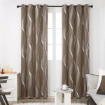 Deconovo Blackout Curtains, Wave Foil Print Room Darkening Thermal Insulated Grommet Window Curtains for Kids Room, 52 by 63 inch, 2 Panels, Khaki