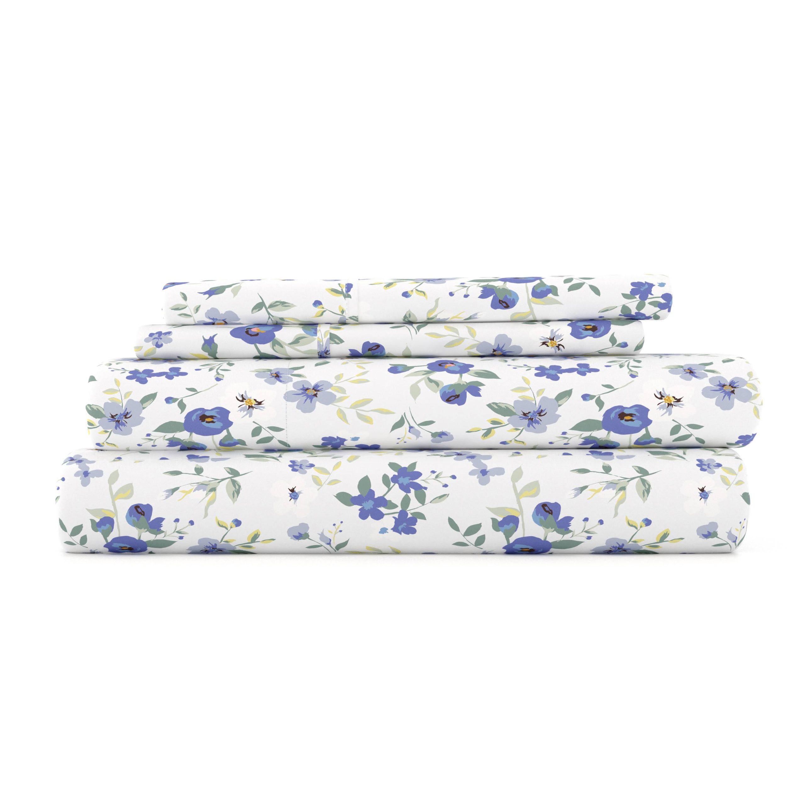 2bcafa87569ea49f46abece4fe9b89e93331c742f30ae0083614096e878b0763.jpg Becky Cameron 4-Piece Light Blue Floral Microfiber Twin Sheet Set - Image 1