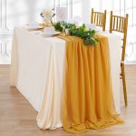 QueenDream 10ft Chiffon Table Runner 27x120 Inches Mustard Yellow Wedding Runner Sheer Fabric for Romantic Bridal Shower Decorations