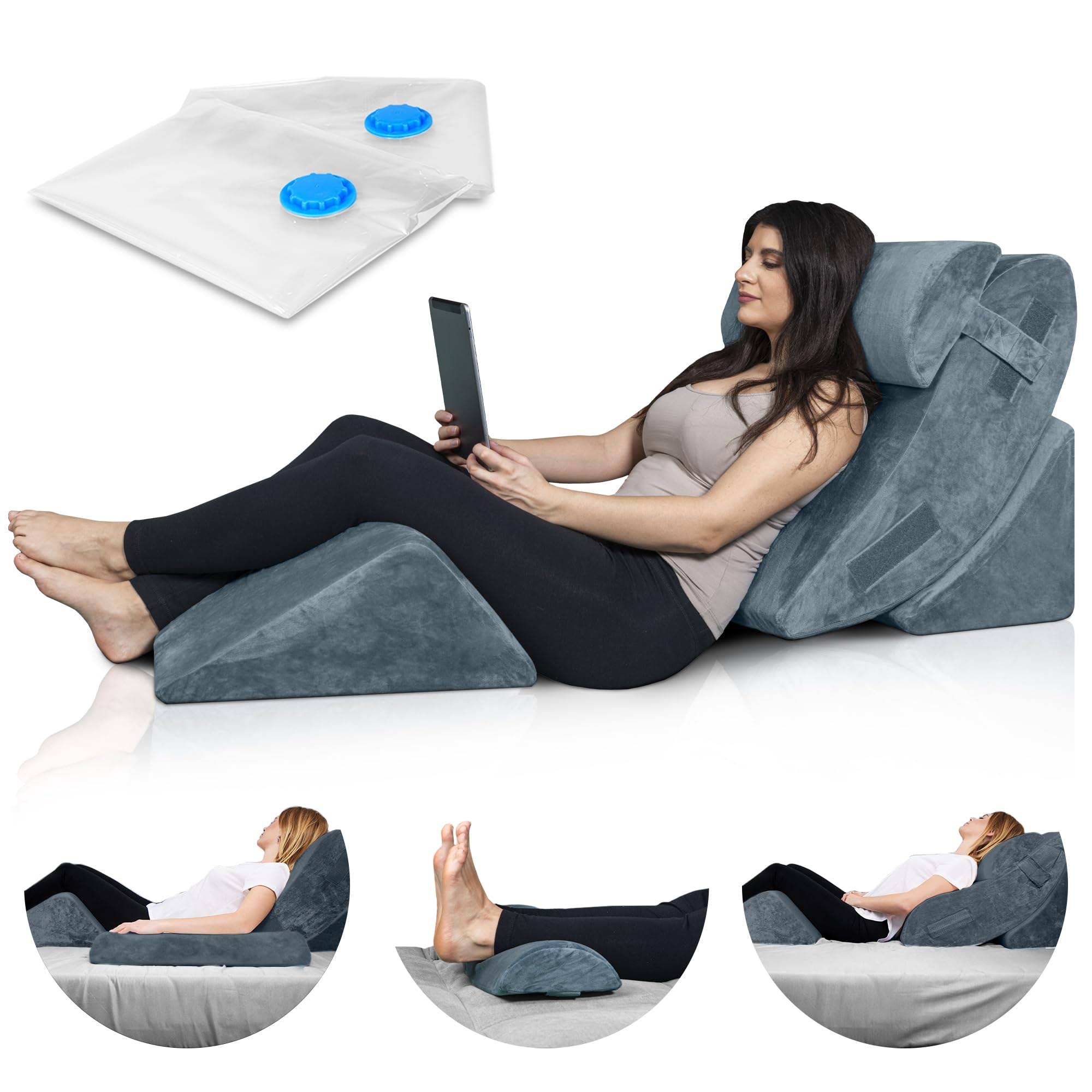 2bf10bfa70951adab58ffcd9eed5093a5467687296684e021906d4d5169d7934.jpg Lunix LX5 4pcs Orthopedic Bed Wedge Pillow Set, Post Surgery Memory Foam for Back, Neck and Leg Pain Relief, Sitting Pillow, Comfortable and Adjustabl - Image 1