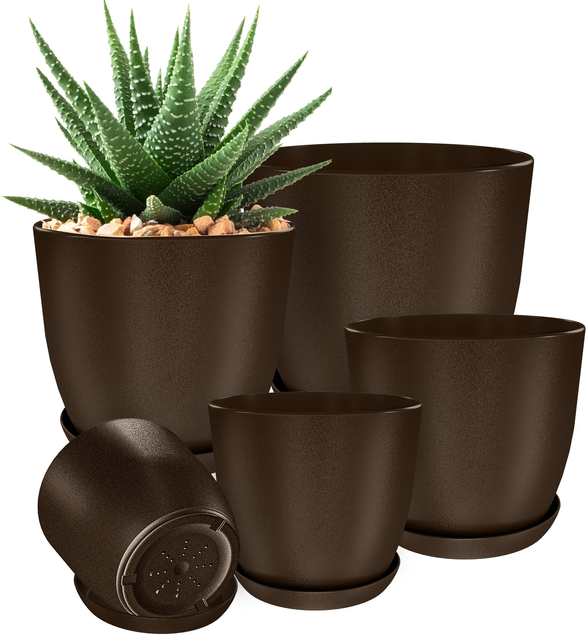 2c0494a3d4acdfd45d05035a33bf3f08680a218bec4819521bbcbb98798fa9e7.jpg Utopia Home - Plant Pots Indoor with Drainage - 7/6.6/6/5.3/4.8 Inches Home Decor Flower Pots for Indoor Planter - Pack of 5 Plastic Planters for - Image 1