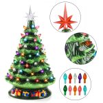 Joiedomi 15x22 Tabletop Pre-Lit Ceramic Christmas Tree ,Green