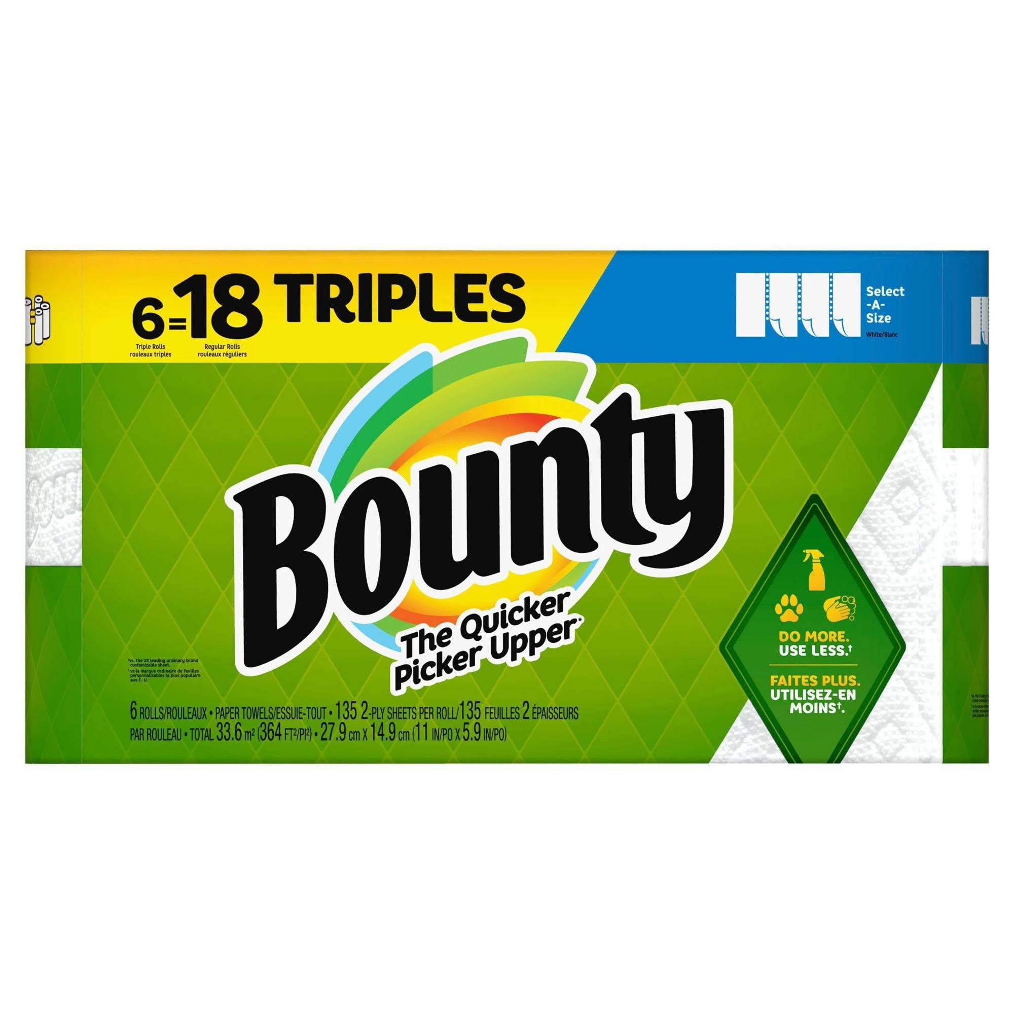 2c18a00eefc1f347f6f62b5c37de4f46b0da9b3ff5c7058109c901489a55d8b6.jpg Bounty Select-A-Size Paper Towels | 6 Triple Rolls | White - Image 1