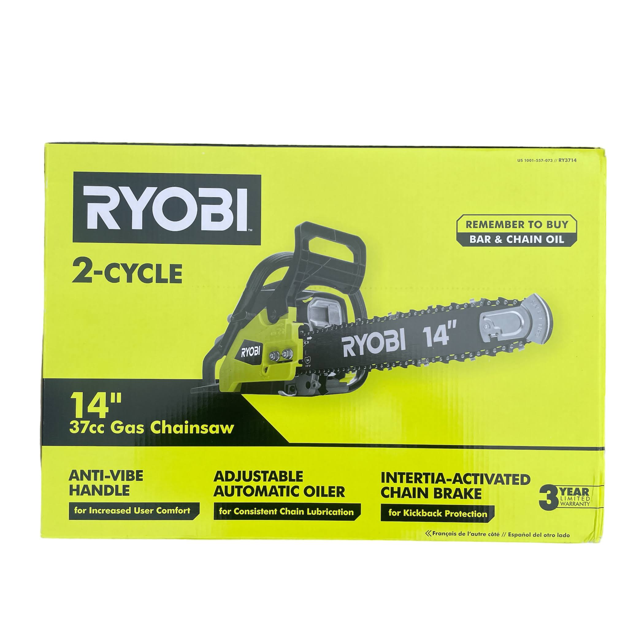 2c206e8d2d1caaff44d7c9cc4ead2181a35a40932456575cd240a2f2b65c9e99.jpg Ryobi 14 in. 37cc 2-Cycle Gas Chainsaw - Image 1