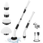 LABIGO Electric Spin Scrubber, with 4 Replaceable Brush Heads and Adjustable Extension Handle, Power Cordless Spin Scrubber