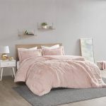 Intelligent Design - Malea Shaggy Fur Duvet Cover Set - Twin - Blush