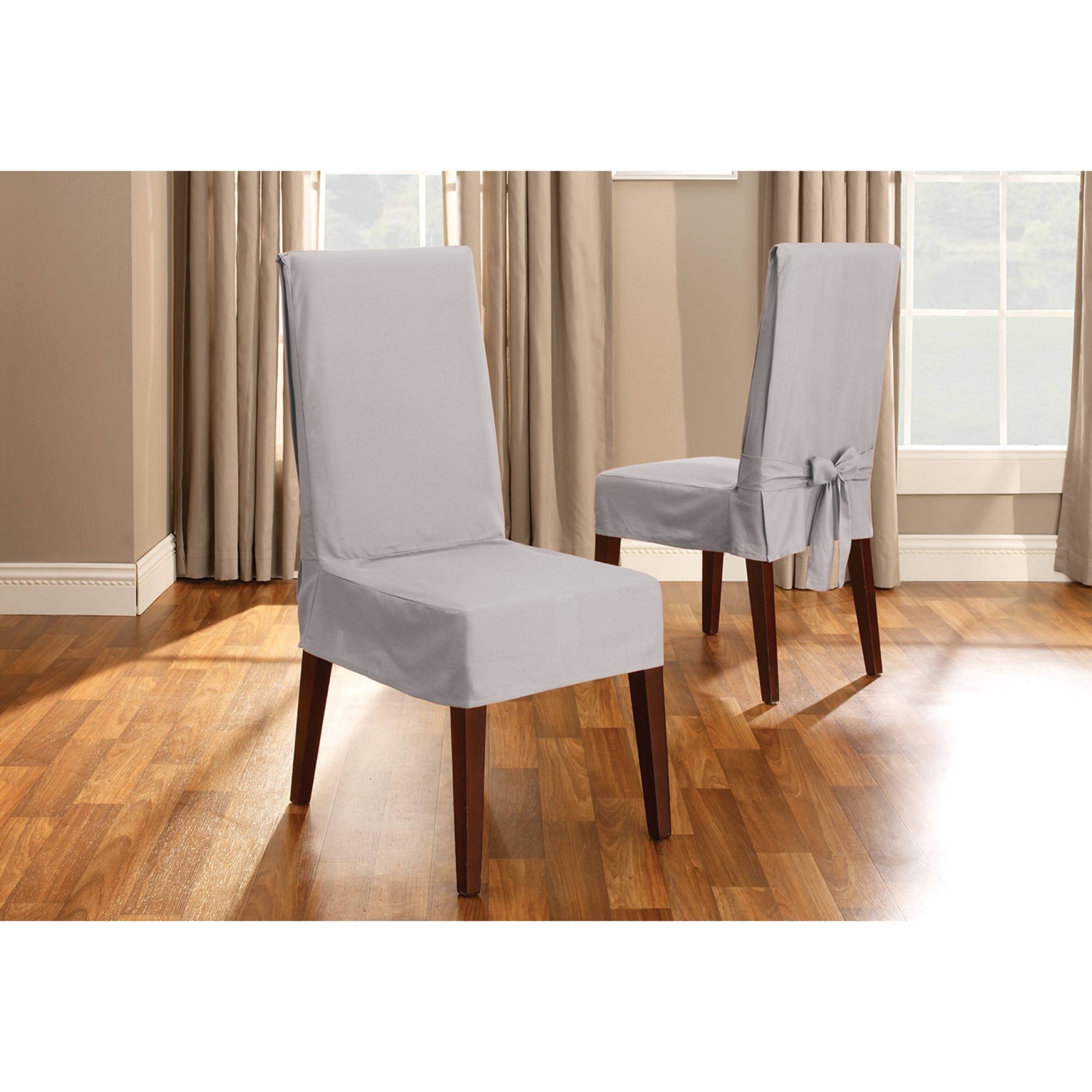2ce25eb3a037f9ee99b9a77967c79303bb88c7b9ceea6262e738fec4a34abd46.jpg SureFit Duck Short Dining Chair Slipcover ,Gray - Image 1