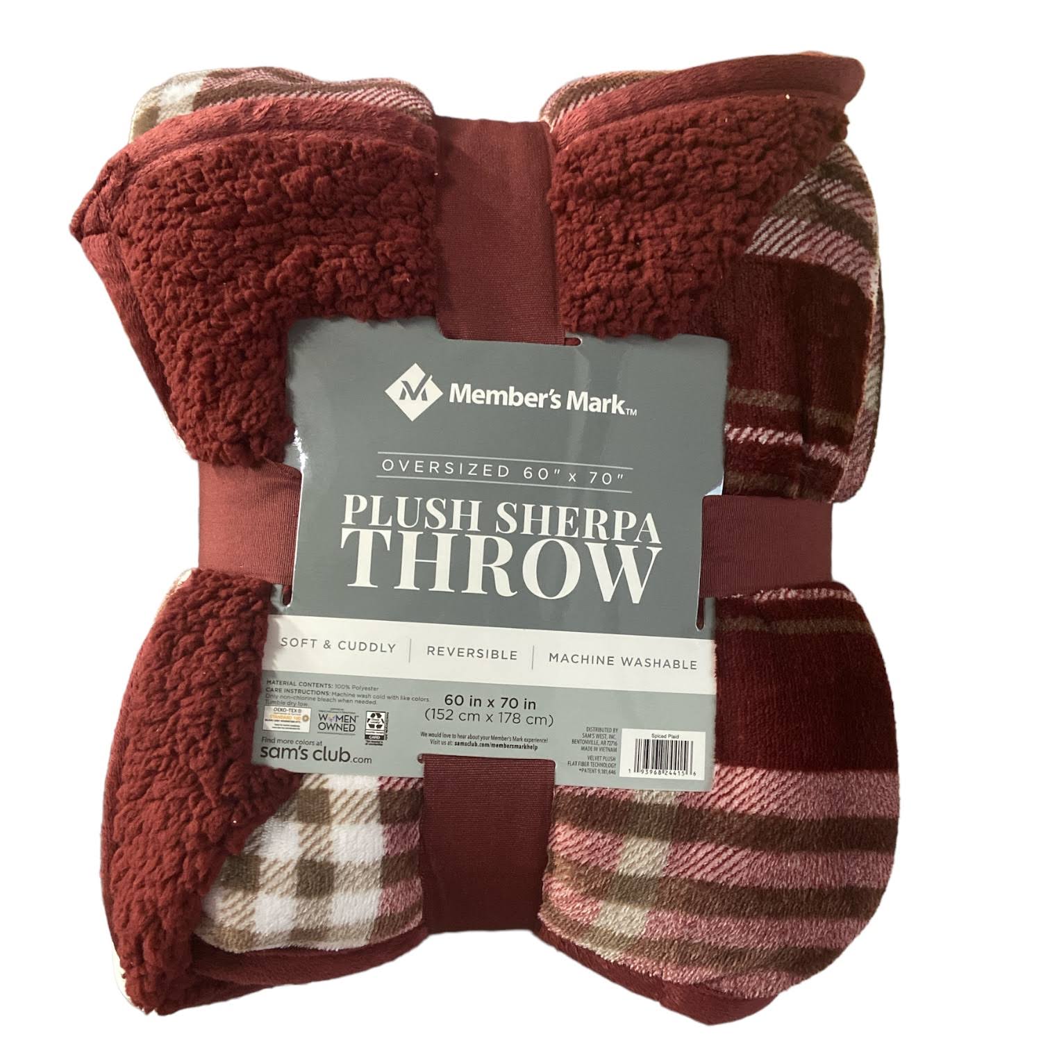 2cedcfce2f4085e430b8ed9e4e4ff335a2da2a47ef04272fc3f3d68d5d2c7dbd.jpg Member's Mark 60" x 70" Oversized Plush Sherpa Throw Blanket (Spiced Plaid) - Image 1