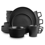 Stone Lain Coupe Dinnerware Set - Service for 4 - Black Matte - 16 Piece Stoneware