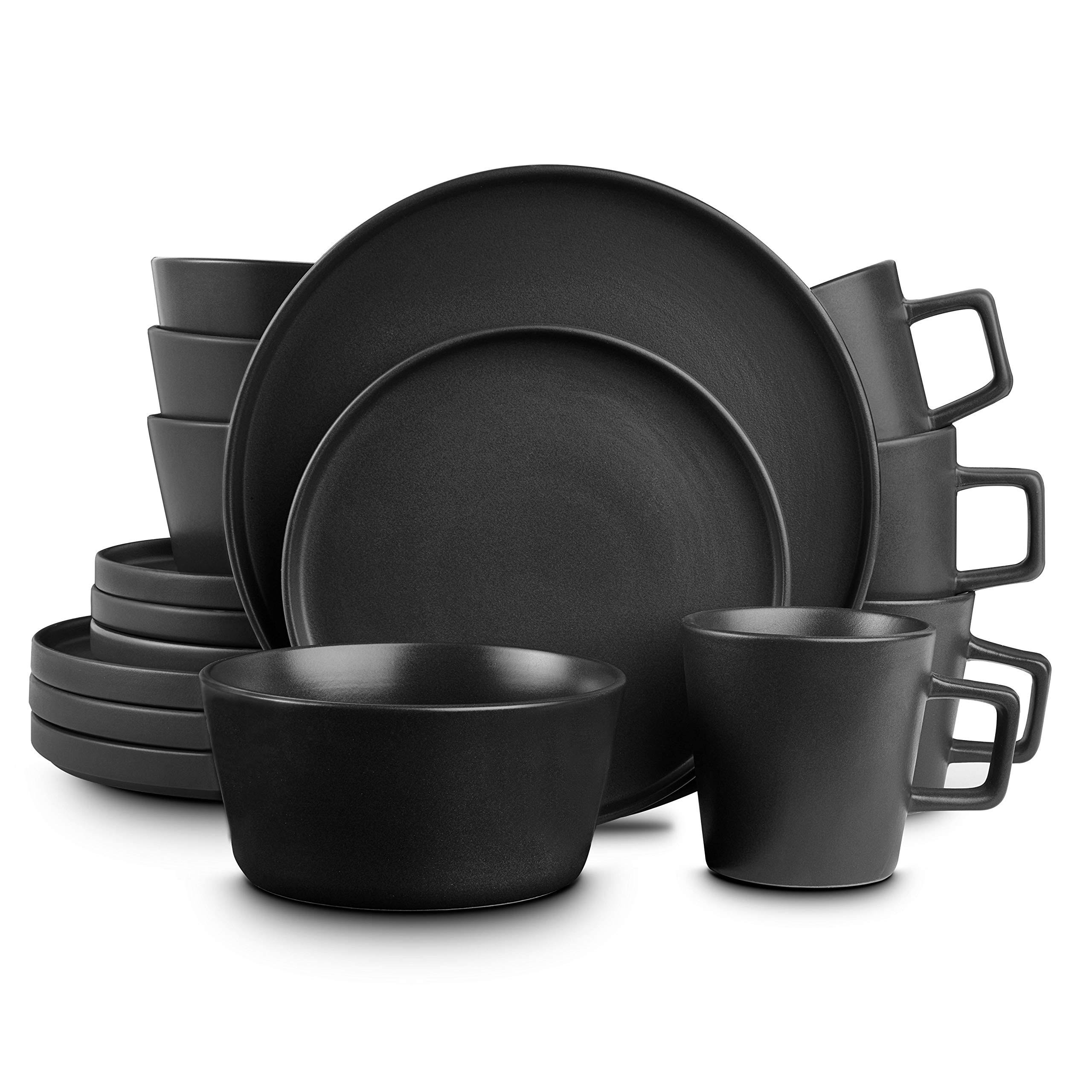 2d272abbf3ee50013d688e60fb032af72e9f7dc5b359fd7b56ef992002858eb9.jpg Stone Lain Coupe Dinnerware Set - Service for 4 - Black Matte - 16 Piece Stoneware - Image 1