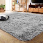 Lochas Ultra Soft Indoor Modern Area Rugs Fluffy Living Room Carpets for Children Bedroom Home Decor Nursery Rug 4x5.3 Feet Gray