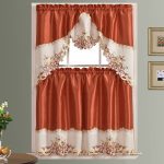 GOHD Arch Floral Kitchen Curtain Set/Swag Valance & Tier Set. Nice Matching Color Floral Embroidery on Border with Cutworks (Rust)