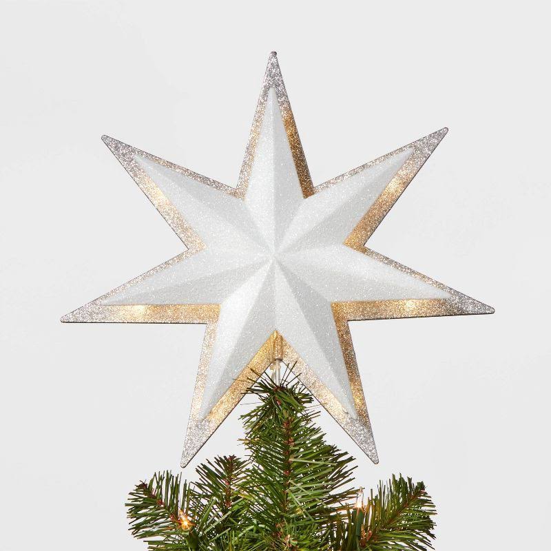 2d43ad669f0e7dad5dd55b62632cb0b87e0c4ea19fe465e80759bf1a0ab380aa.jpg 13in 21ct LED Light Glitter Star with Silver Glitter Star Christmas Tree Topper - Wondershop - Image 1