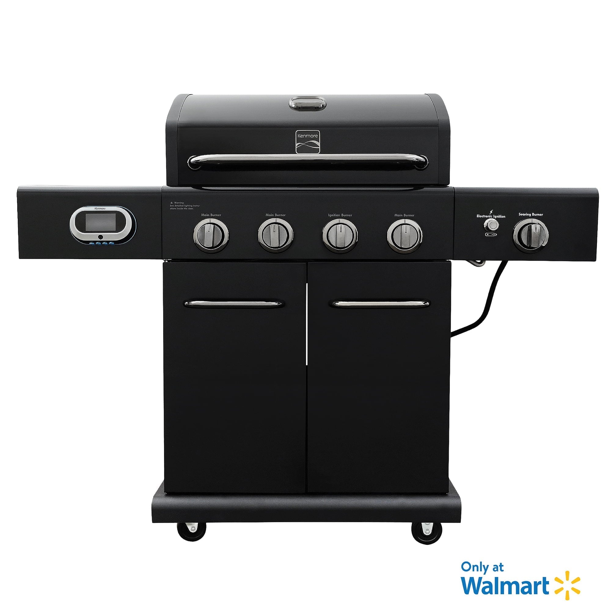 2d532289c4a672517eb2b6ca6e4c78cdcb5dcb72853affc1e418d7d9be80ffa0.jpg 4-Burner Smart Gas Grill with Side Searing Burner. Black with Chrome Accents - Image 1