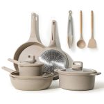 Carote Nonstick Pots and Pans Set, 10 Pcs Non Stick Cookware Set, Induction Stone Cookware Kitchen Cooking Set (Taupe Granite)