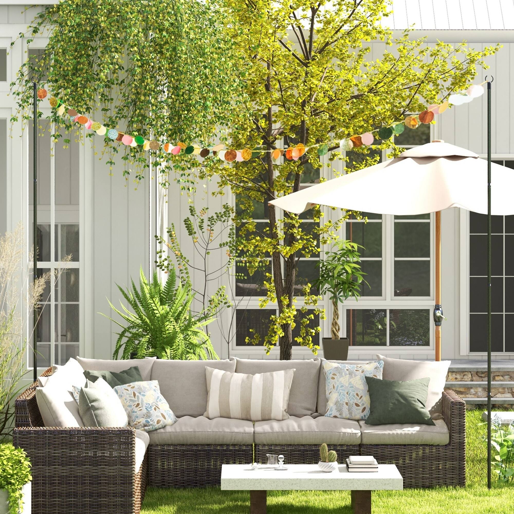 2da4a91a6129e6896e06bd6c53079d4f9687634cd7716550217ea59d340c9a86.jpg Outsunny 2 Pack of String Light Poles, 10' Light Poles for Hanging Outside Decor, Steel Lighting Stand - Black - Image 1