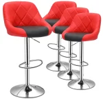 Magshion Set of 4 Modern Swivel Bar Stools for Kitchen Counter Faux Leather Height Adjustable Barstools Chairs, Red/Black