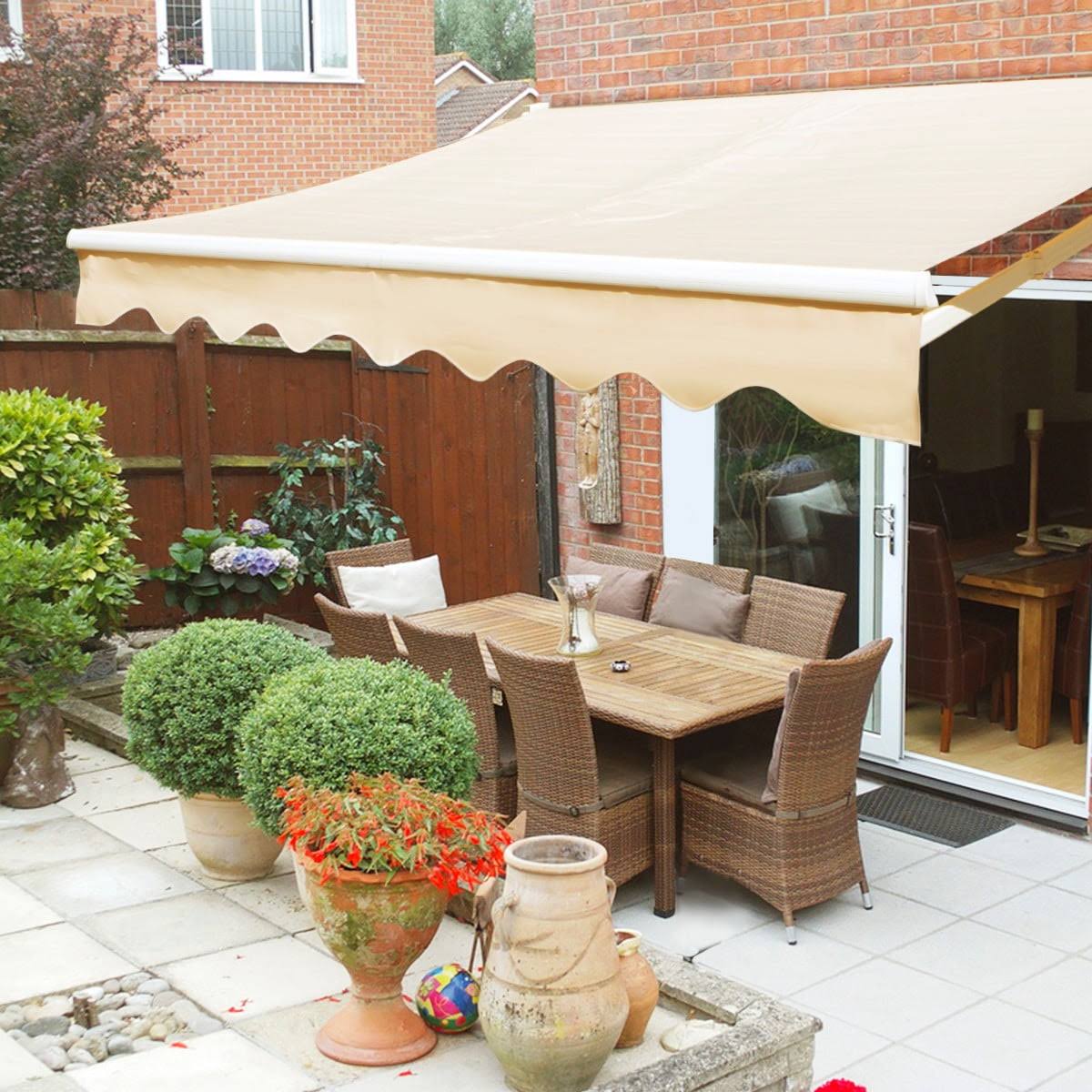 2dac24f3734d8359f1c25fabceda817b2704f5ce89154a323f45448cf561c9d4.jpg Xtremepowerus 10'x8' Manual Retractable Patio Awning Outdoor Sun Shade Canopy, Tan - Image 1